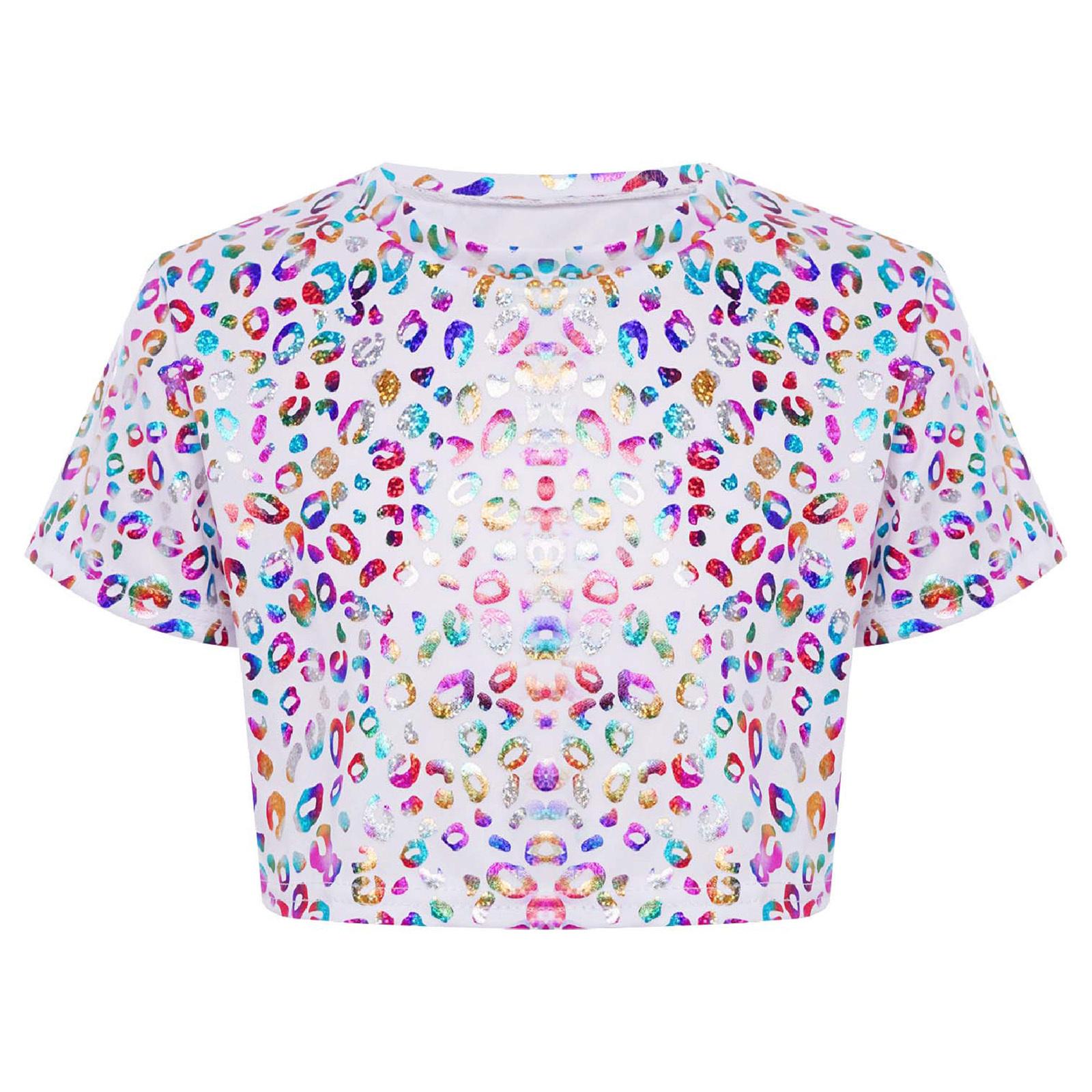 Укороченный топ для девочек-черлидеров с металлическим леопардовым принтом, круглый вырез, короткий рукав, футболка для танцевальных выступлений 5-6 Years
Укороченный топ для девочек-черлидеров с металлическим леопардовым принтом, круглый вырез, короткий рукав, футболка для танцевальных выступлений 5-6 Years