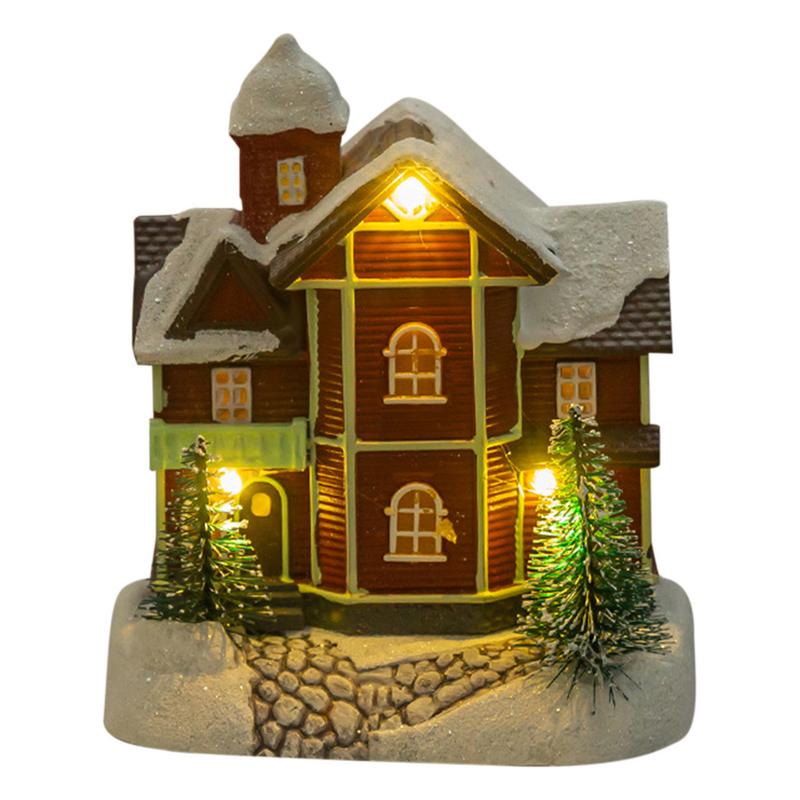 Рождественская деревня Здания Рождественская деревня Дома Декор Снежный дом Светодиодное освещение Рождественский дом Украшение из смолы для вашего коричневый