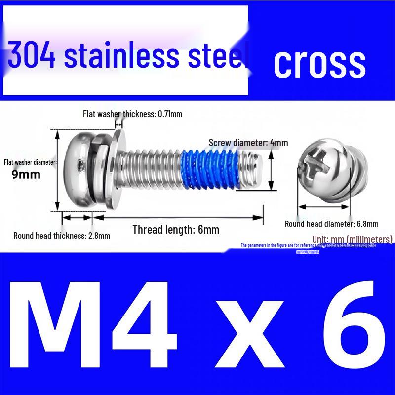 304 Stainless Steel Pan Head Screw Set with Flat & Spring Washers, Anti-Loosening Blue Glue Coating, Sizes M2-M5
304 Stainless Steel Pan Head Screw Set with Flat & Spring Washers, Anti-Loosening Blue Glue Coating, Sizes M2-M5
