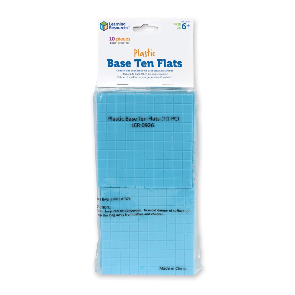 Learning Resources Plastic Base Ten Series 10 Flats, 1 x 10 x 10cm, LER 0926
Learning Resources Plastic Base Ten Series 10 Flats, 1 x 10 x 10cm, LER 0926