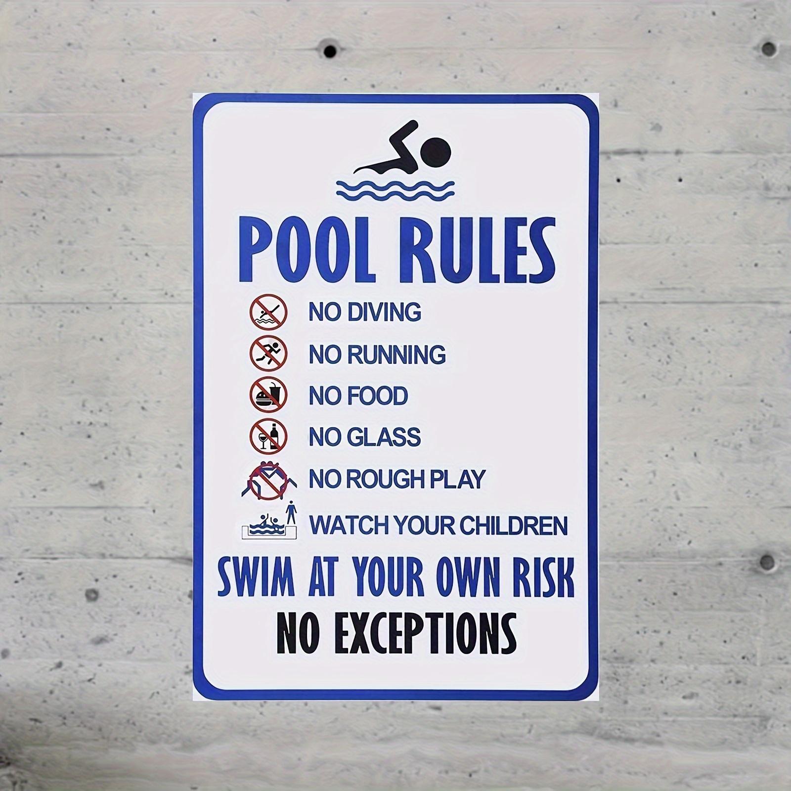 Pool Rules Metal Sign - Universal Holiday Swimming Pool Safety Wall Decor, No Frame, Personalized with Their Own Risk Warning 20x30cm(7.8x11.8inch)
Pool Rules Metal Sign - Universal Holiday Swimming Pool Safety Wall Decor, No Frame, Personalized with Their Own Risk Warning 20x30cm(7.8x11.8inch)