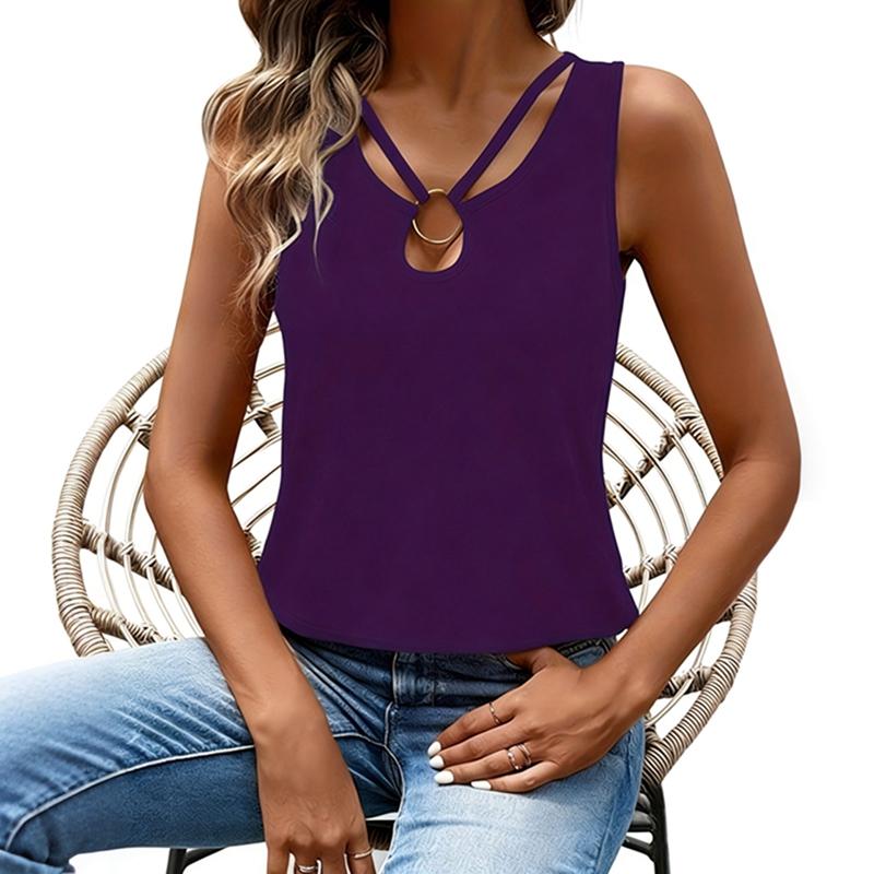 Women Summer Tank Tops Sleeveless Crew Neck Vest with Metal Ring Detail at Neckline 5XL
Women Summer Tank Tops Sleeveless Crew Neck Vest with Metal Ring Detail at Neckline 5XL
