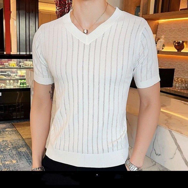 Trend Summer Solid Color V-neck Hollow Out Men s Casual Thin Ice Silk Fabric Fashion Short Sleeve Slim Knitted T-shirt Tops M білий
Trend Summer Solid Color V-neck Hollow Out Men s Casual Thin Ice Silk Fabric Fashion Short Sleeve Slim Knitted T-shirt Tops M білий