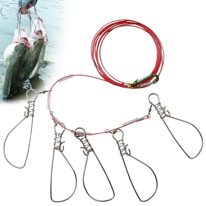 fishing gear stringer hook fishing lock buckle 1 piece set 5 pieces spring hook 3.5m wire With rope carabiner Fall prevention Preserves fish freshness
fishing gear stringer hook fishing lock buckle 1 piece set 5 pieces spring hook 3.5m wire With rope carabiner Fall prevention Preserves fish freshness