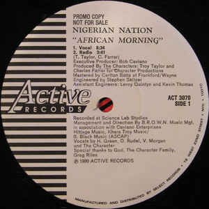 12inch Record NIGERIAN NATION African Morning ACT3070 Active Records 1990 US Dance Electronica Used
12inch Record NIGERIAN NATION African Morning ACT3070 Active Records 1990 US Dance Electronica Used