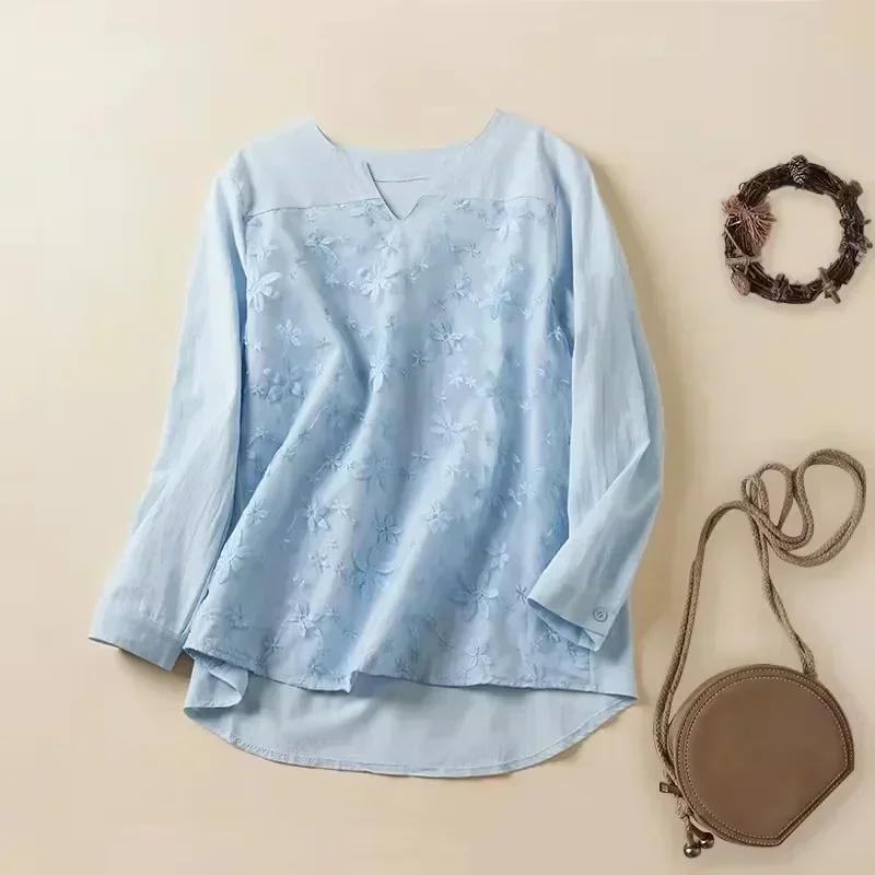 Summer Autumn Hot Blouse Women Lace Long Sleeve Tops V Neck Embroidery Loose Plus Size Elegant Shirt Blusas Female 3XL темно-синього кольору
Summer Autumn Hot Blouse Women Lace Long Sleeve Tops V Neck Embroidery Loose Plus Size Elegant Shirt Blusas Female 3XL темно-синього кольору