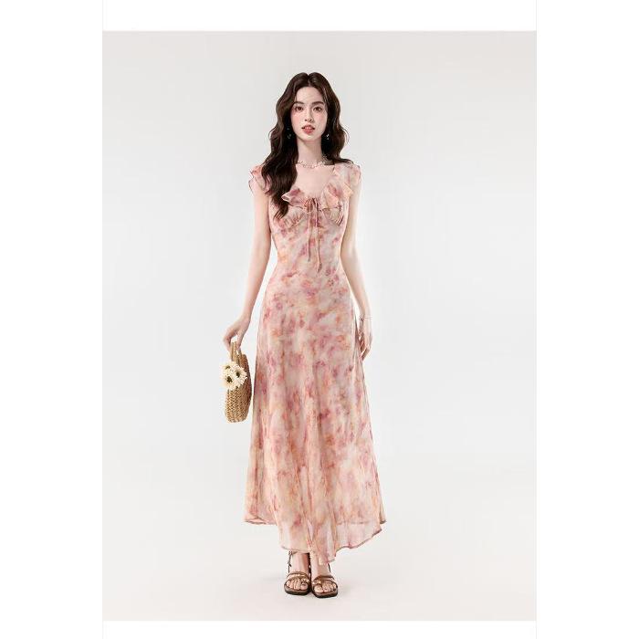 French celebrity fashion temperament ruffle edge floral V-neck lace-up waist dress travel seaside vacation dress S розовый
French celebrity fashion temperament ruffle edge floral V-neck lace-up waist dress travel seaside vacation dress S розовый