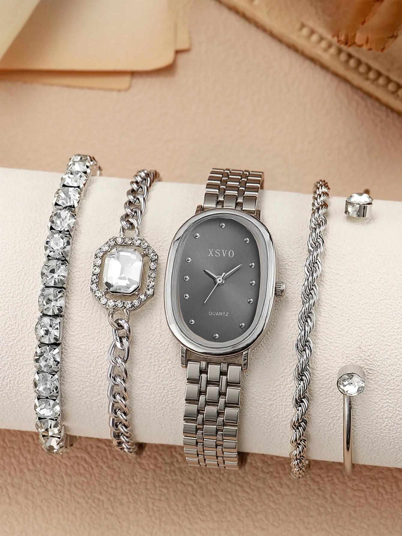 Fashionable simple and elegant oval rhinestone scale Women s quartz watch set of 5 bracelets, suitable for Thanksgiving Christma серебряный
Fashionable simple and elegant oval rhinestone scale Women s quartz watch set of 5 bracelets, suitable for Thanksgiving Christma серебряный