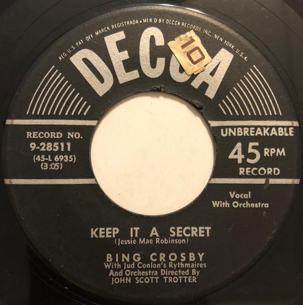 7inch Record BING CROSBY, THE JUD CONLON RHYTHMA - Keep It A Secret / Sleigh Bell Sere 928511 Decca 1952 US Pop Used
7inch Record BING CROSBY, THE JUD CONLON RHYTHMA - Keep It A Secret / Sleigh Bell Sere 928511 Decca 1952 US Pop Used