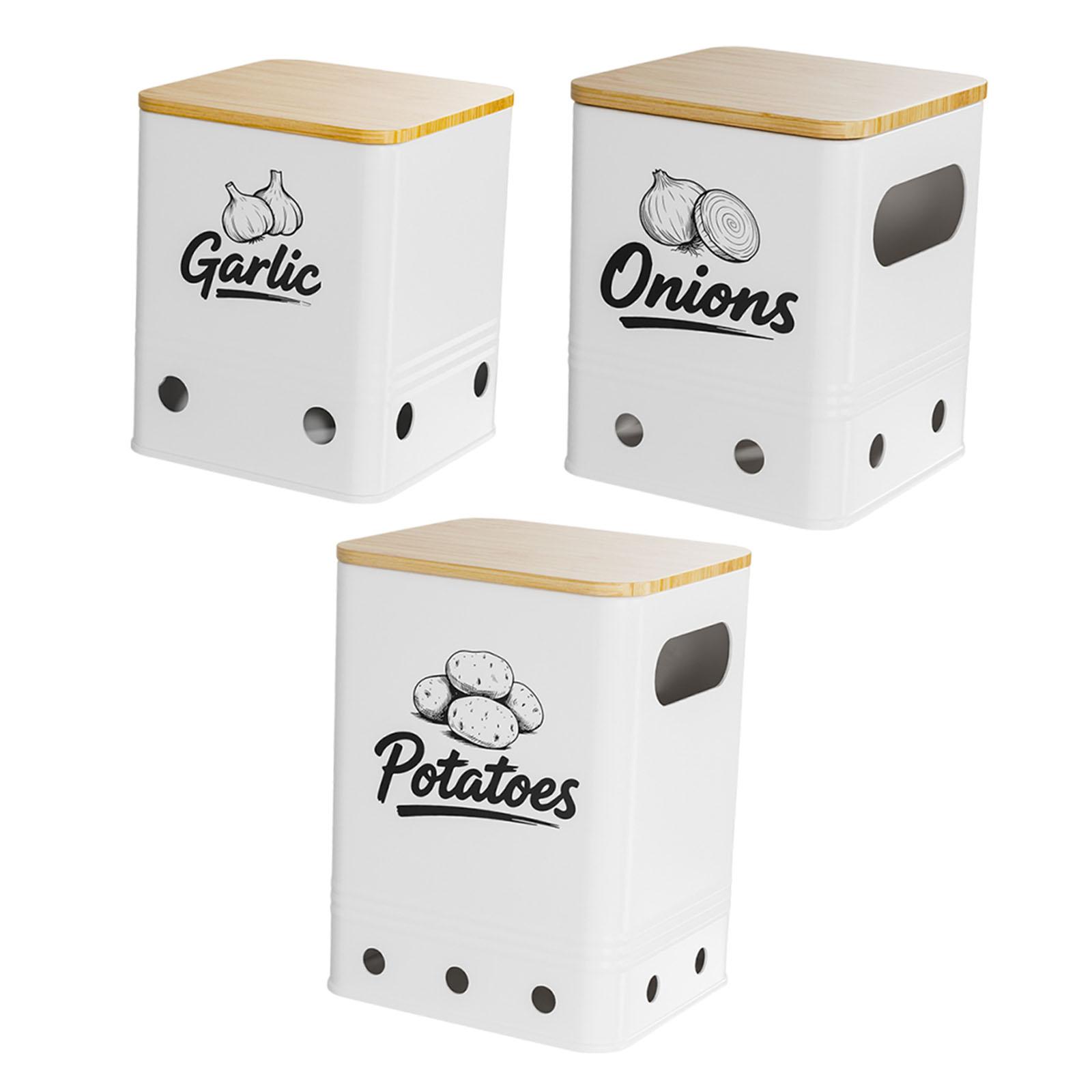 Iron Bamboo Potato Onion Garlic Storage Bins 3 Piece Organizer Set with Vent Holes for Home білий
Iron Bamboo Potato Onion Garlic Storage Bins 3 Piece Organizer Set with Vent Holes for Home білий