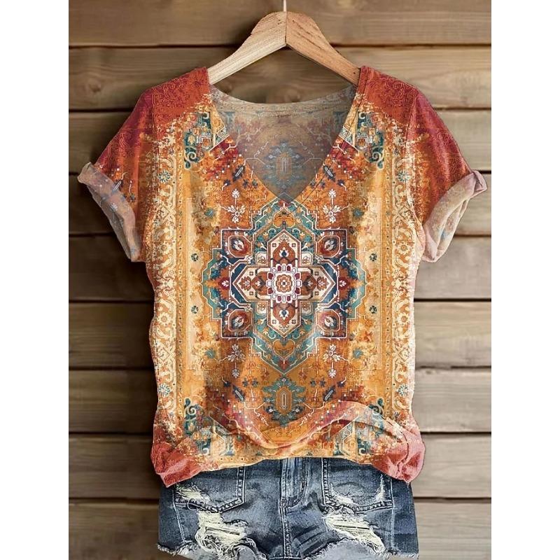 Women s T Shirt Print Floral Graphic Geometric Vintage Stylish Casual Short Sleeve V Neck Regular Tops Summer Spring S
Women s T Shirt Print Floral Graphic Geometric Vintage Stylish Casual Short Sleeve V Neck Regular Tops Summer Spring S