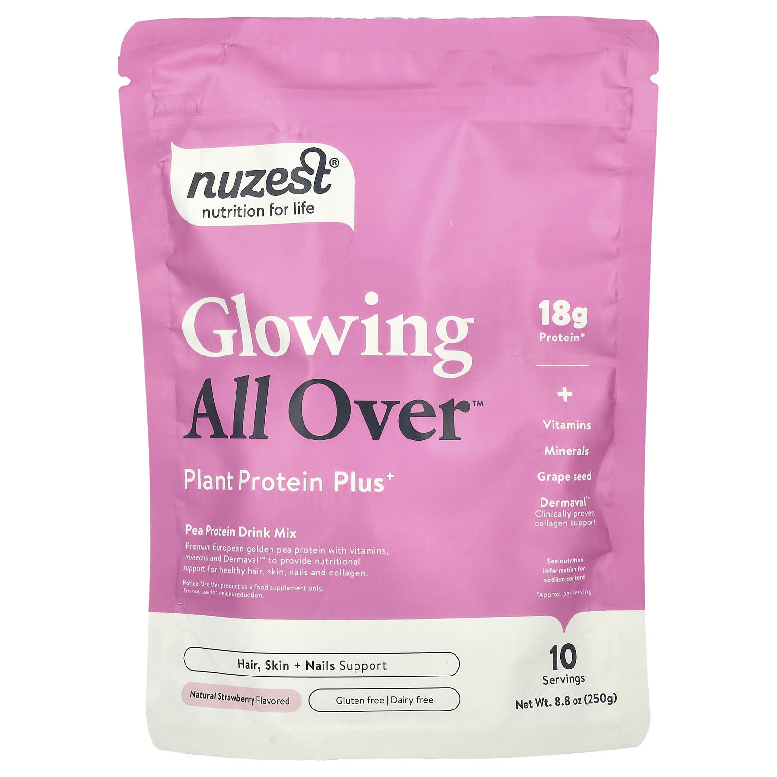 Nuzest, Glowing All Over™, Plant Protein Plus+, Natural Strawberry, 8.8 oz (250 g)
Nuzest, Glowing All Over™, Plant Protein Plus+, Natural Strawberry, 8.8 oz (250 g)