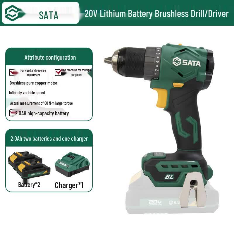 SATA ChiE 20V Cordless Brushless Drill Driver Kit CN plug (adapter included)
SATA ChiE 20V Cordless Brushless Drill Driver Kit CN plug (adapter included)