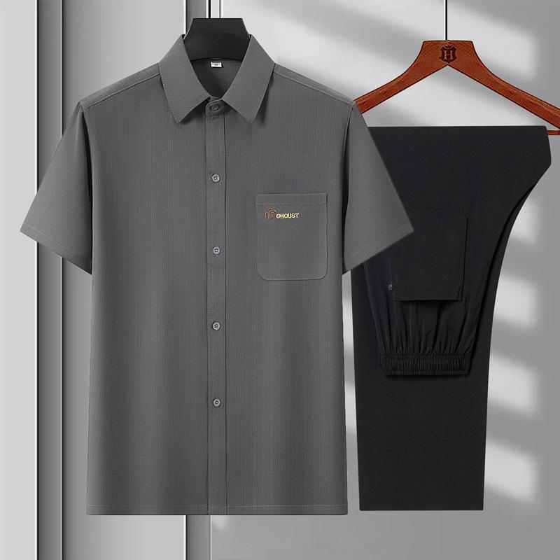 Мужская летняя тонкая рубашка с короткими рукавами, свободный костюм из льна Ice Silk 165
Мужская летняя тонкая рубашка с короткими рукавами, свободный костюм из льна Ice Silk 165