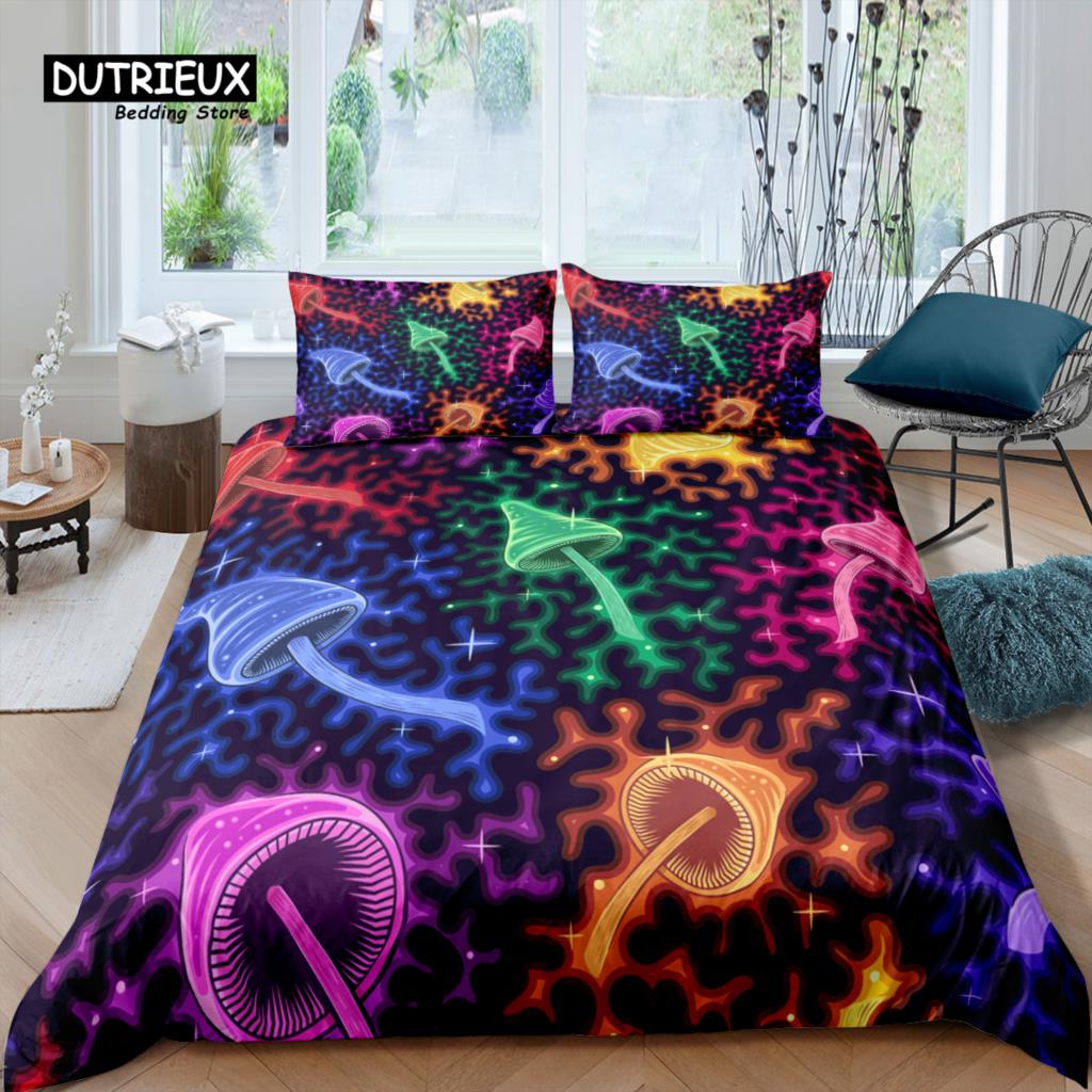 Главная Жизнь Роскошь 3D Цветной Грибы Постельное белье Комплект Звезда Пододеяльник Наволочка Королева и Король Размер EU/US/AU/UK Одеяло Постельное белье EU single(135x200cm)