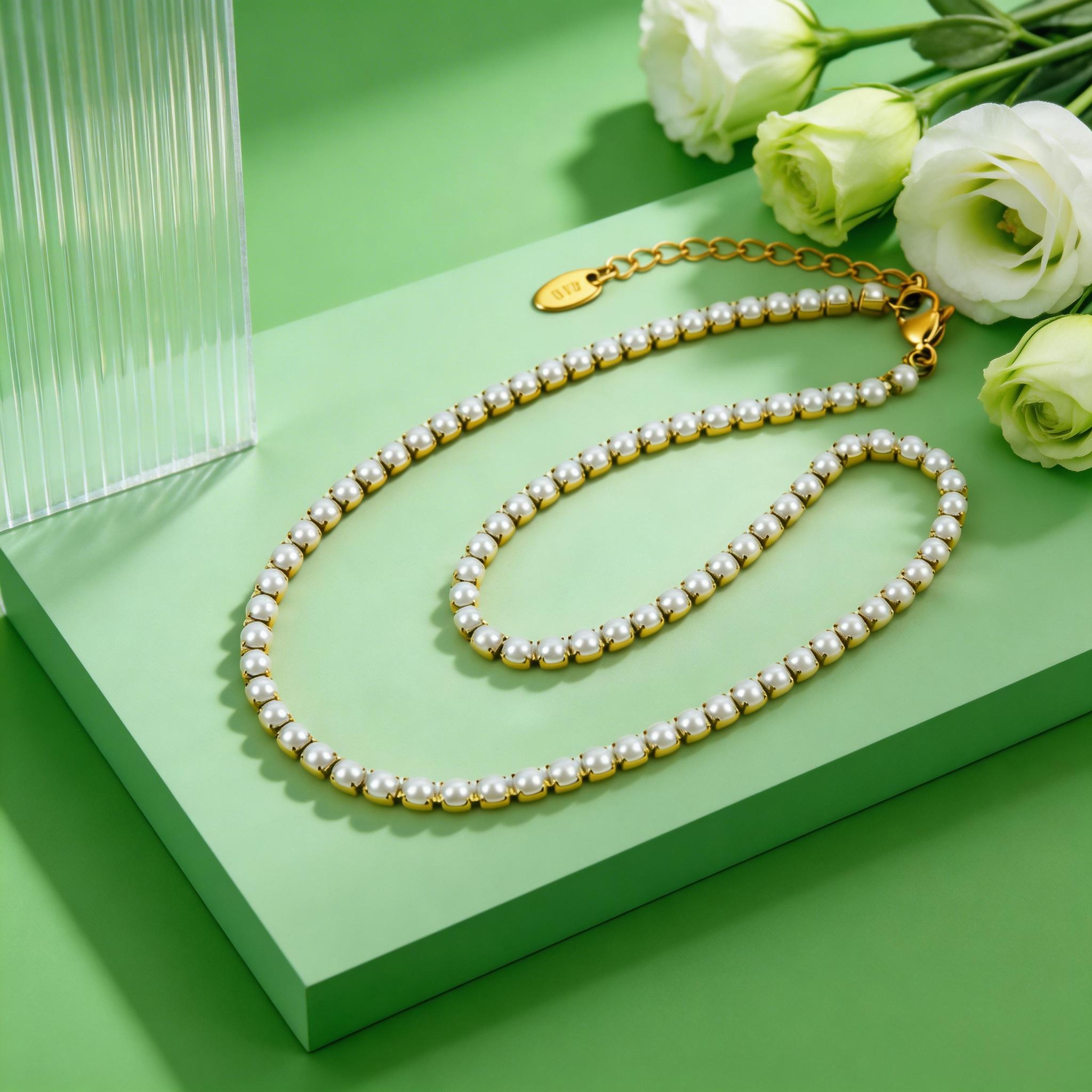 Chic Imitation Pearl Tennis Chain Necklace Women s Stainless Steel Imitation Pearl Beaded Necklaces Fashion Dainty Jewelry Gift
Chic Imitation Pearl Tennis Chain Necklace Women s Stainless Steel Imitation Pearl Beaded Necklaces Fashion Dainty Jewelry Gift