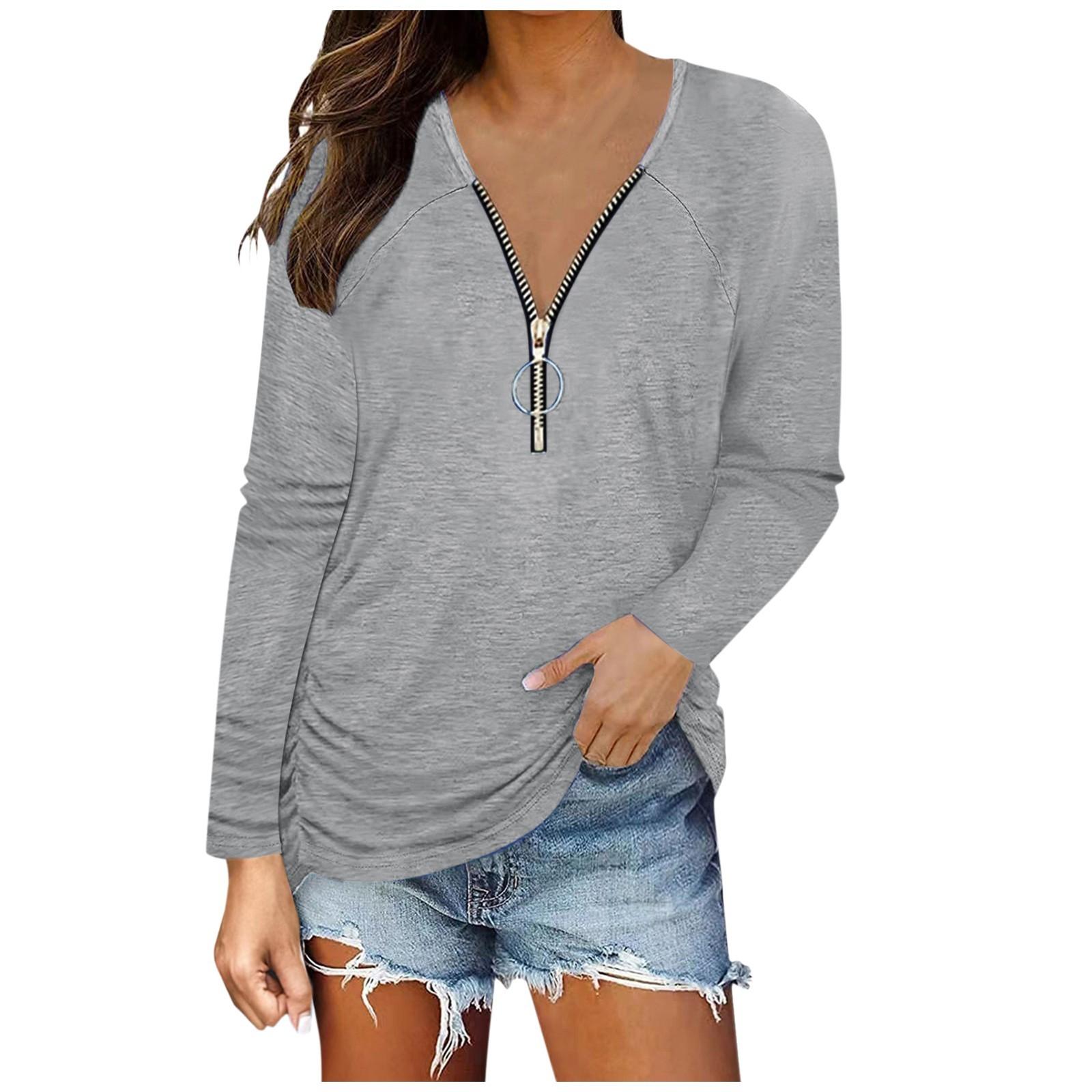 Женская однотонная плиссированная футболка с длинным рукавом на груди с застежкой-молнией M