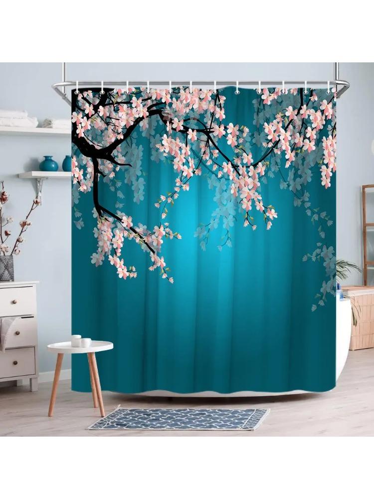 1Pc Cherry Blossom Shower Curtain With Gradient Teal Background - Serene Pink Blossoms On Curved Branches, Minimalist Aesthetic, W60H190(CM)-1 Pcs
1Pc Cherry Blossom Shower Curtain With Gradient Teal Background - Serene Pink Blossoms On Curved Branches, Minimalist Aesthetic, W60H190(CM)-1 Pcs