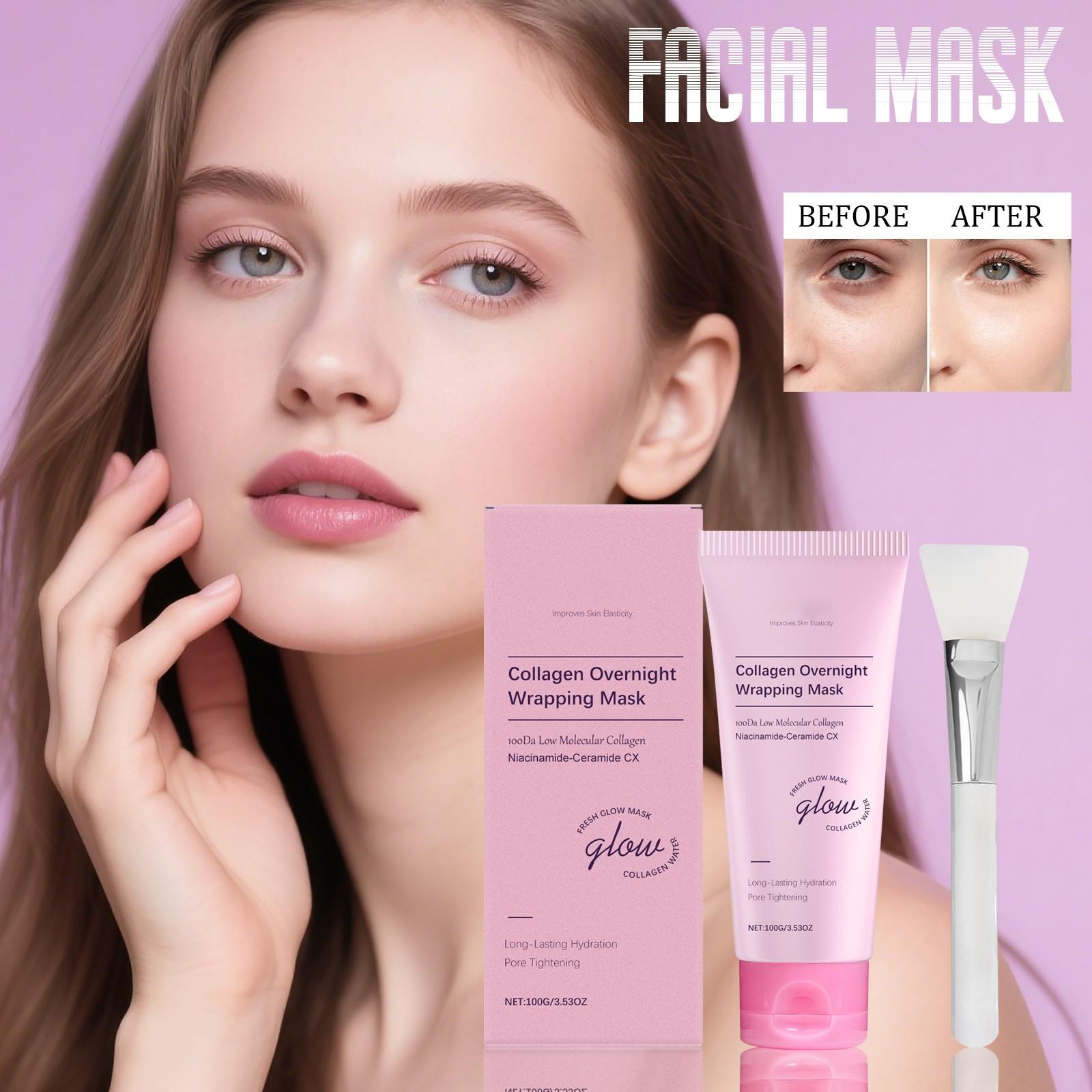 Ночная коллагеновая маска-обертывание с кисточкой, эластичность, увлажнение и стимуляция коллагена, 100 г, 1 шт. One Size розовый