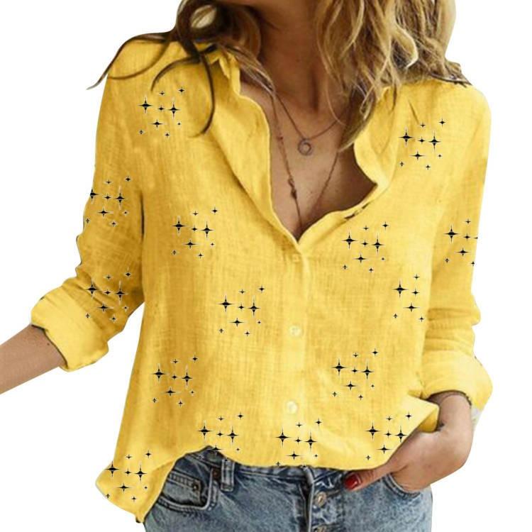 Plus Size Women Loose Button Up Long Sleeve Shirt with Turn Down Collar White and Pink Stars Printed Tops S жовтий
Plus Size Women Loose Button Up Long Sleeve Shirt with Turn Down Collar White and Pink Stars Printed Tops S жовтий