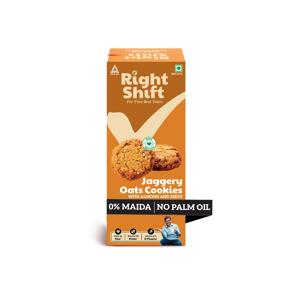 Right Shift Jaggery Oats Cookies, 100g| No Palm Oil, High Fibre Digestive| 3X Oats| 0% Maida, Refined Sugar| With Nuts & Seeds| Anytime Snack
Right Shift Jaggery Oats Cookies, 100g| No Palm Oil, High Fibre Digestive| 3X Oats| 0% Maida, Refined Sugar| With Nuts & Seeds| Anytime Snack