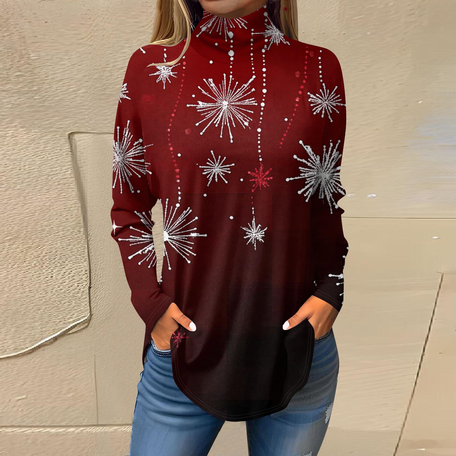 Женская модная футболка свободного кроя с высоким воротом и рождественским принтом, топ с длинным рукавом S винный
Женская модная футболка свободного кроя с высоким воротом и рождественским принтом, топ с длинным рукавом S винный