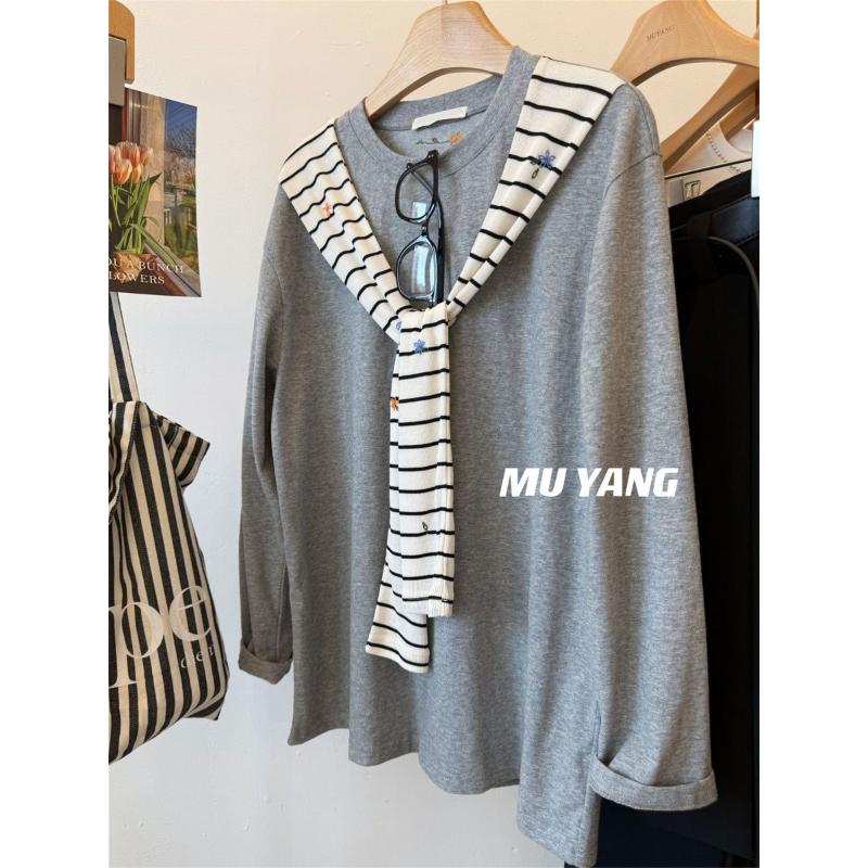 Женская футболка с длинным рукавом, вышитая, в полоску, шаль, свободная, осенняя мода, универсальный топ, имитация двух предметов L серый
Женская футболка с длинным рукавом, вышитая, в полоску, шаль, свободная, осенняя мода, универсальный топ, имитация двух предметов L серый