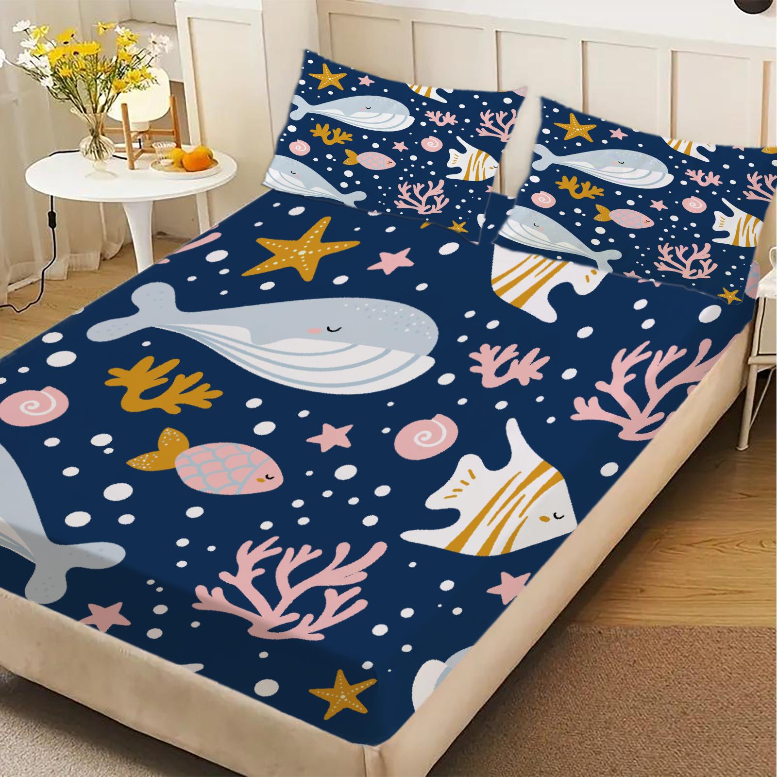 3pcs Fitted Sheet Set Whales Fish Stars Coral Dots Wrinkle Resistant Breathable Bed Sheet With Pillowcases For Bedroom Decor 99x190x25cm
3pcs Fitted Sheet Set Whales Fish Stars Coral Dots Wrinkle Resistant Breathable Bed Sheet With Pillowcases For Bedroom Decor 99x190x25cm