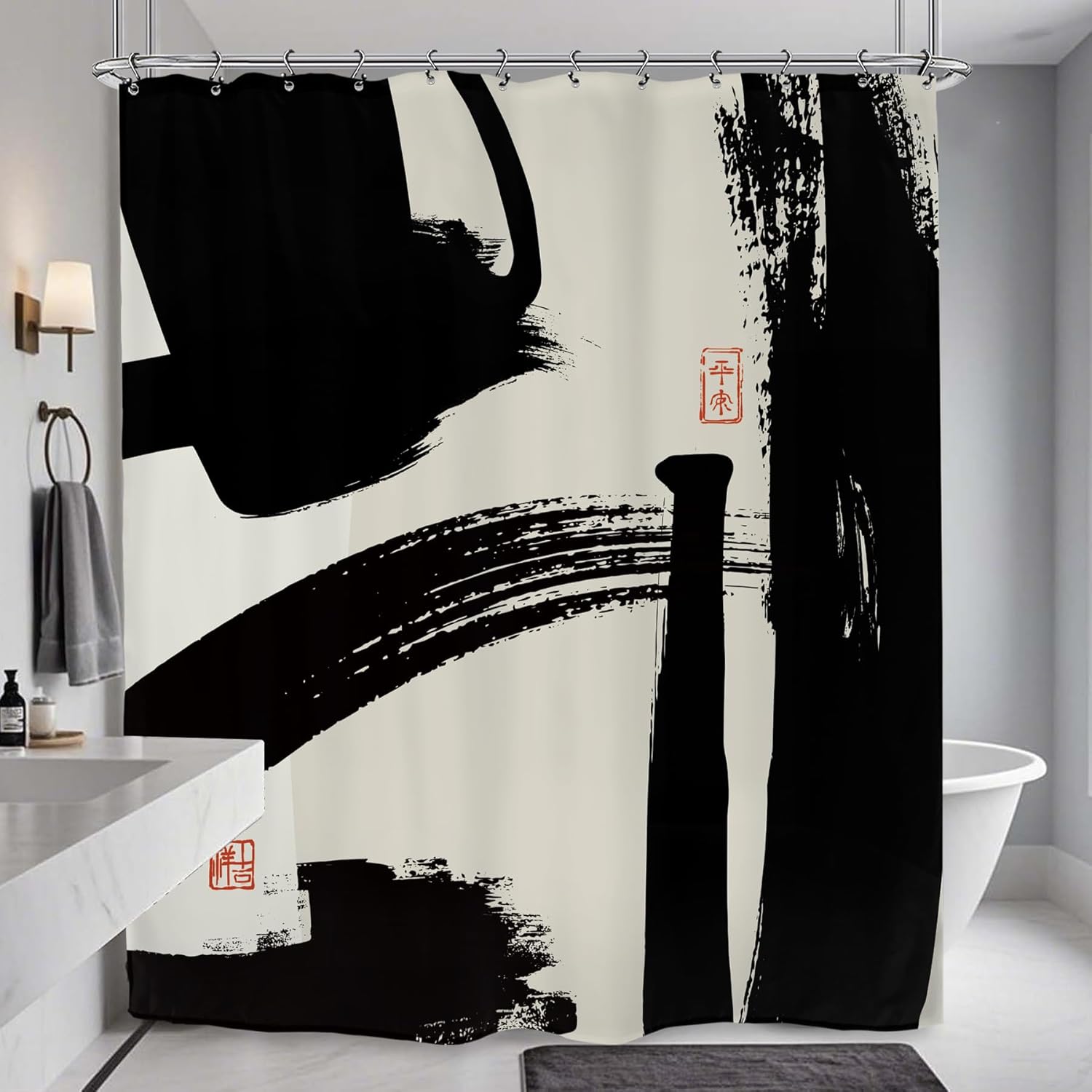 Abstract Brush Stroke Zen Pattern Waterproof Shower Curtain 180X200Cm - Japanese Style Bath Curtain For Modern Home Decor W60H190(CM)-1 Pcs
Abstract Brush Stroke Zen Pattern Waterproof Shower Curtain 180X200Cm - Japanese Style Bath Curtain For Modern Home Decor W60H190(CM)-1 Pcs
