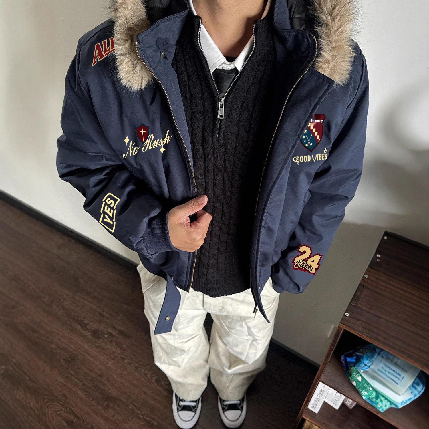 Men s American-Style Hooded Cotton Jacket, Winter 2026, Embroidered, High-End, Loose Fit, Thick, Warm. Large темно-синього кольору
Men s American-Style Hooded Cotton Jacket, Winter 2026, Embroidered, High-End, Loose Fit, Thick, Warm. Large темно-синього кольору