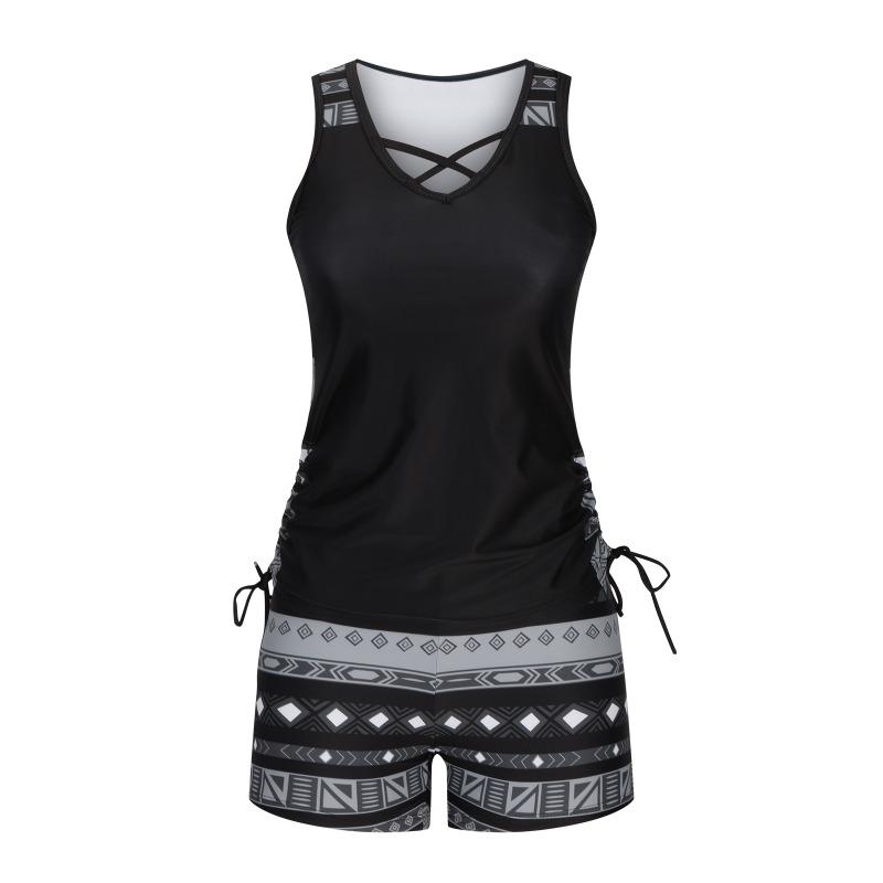 Women s Black and Grey Geometric Print Criss Cross V Neck Tankini Swimsuit Set S
Women s Black and Grey Geometric Print Criss Cross V Neck Tankini Swimsuit Set S