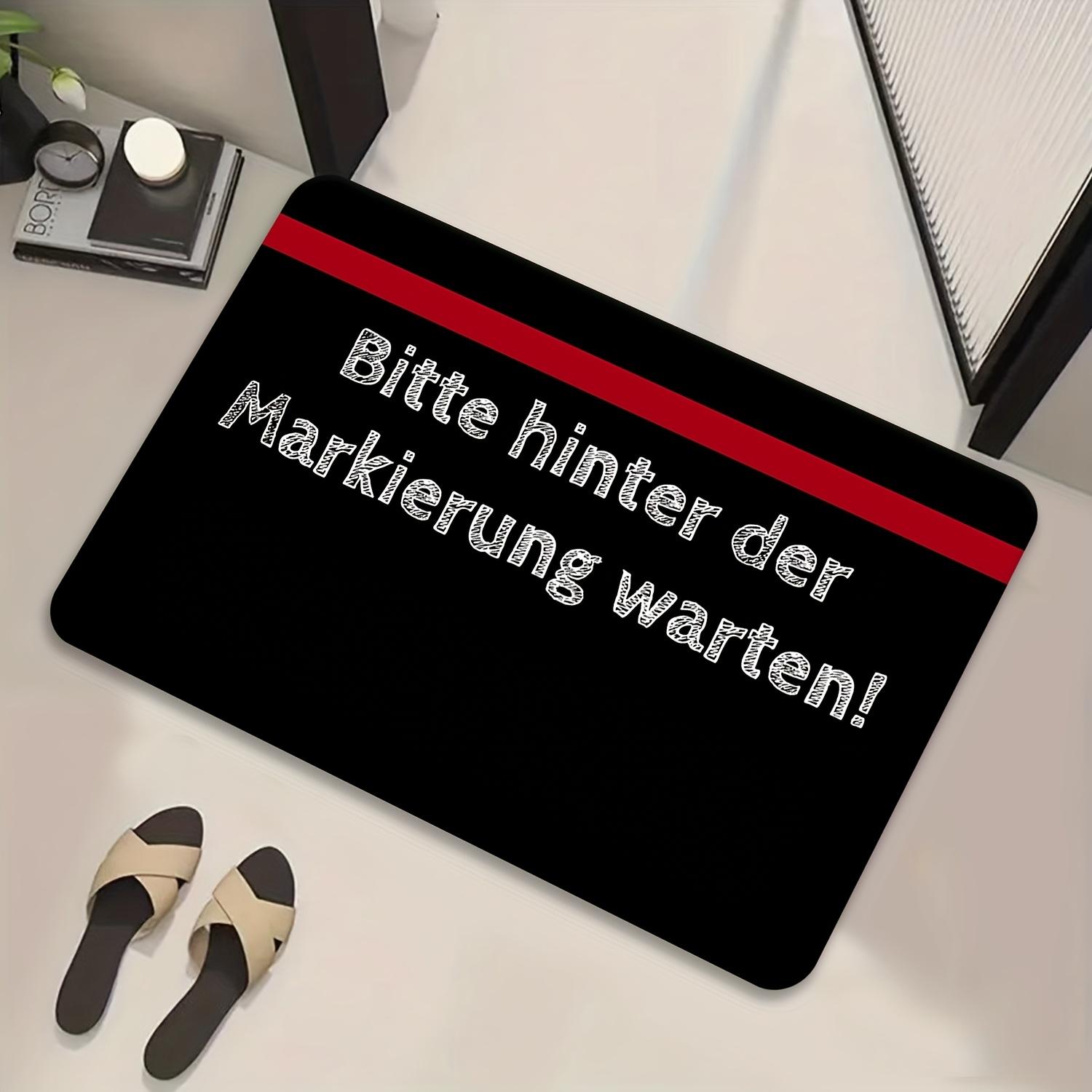 German Sign Doormat – “Bitte hinter der Markierung warten!” Black with Red Stripe, Flannel Non-Slip, Machine Washable, Entryway 40cm x 60cm
German Sign Doormat – “Bitte hinter der Markierung warten!” Black with Red Stripe, Flannel Non-Slip, Machine Washable, Entryway 40cm x 60cm