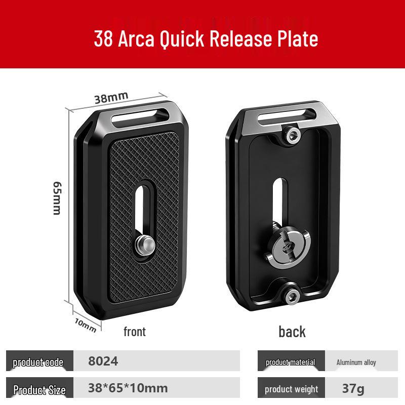 38mm Arca Standard Quick Release Plate for DSLR/Mirrorless Tripod Ball Head
38mm Arca Standard Quick Release Plate for DSLR/Mirrorless Tripod Ball Head