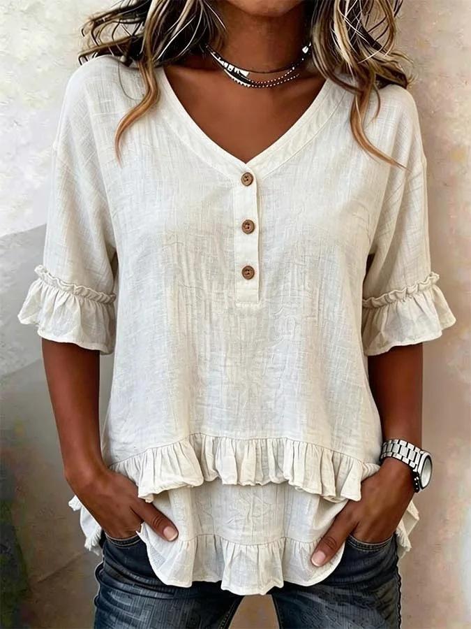Women s Retro V Neck Ruffle Half Sleeve T-Shirts Loose Cotton Linen Blouse Casual Tunic Top S белый
Women s Retro V Neck Ruffle Half Sleeve T-Shirts Loose Cotton Linen Blouse Casual Tunic Top S белый