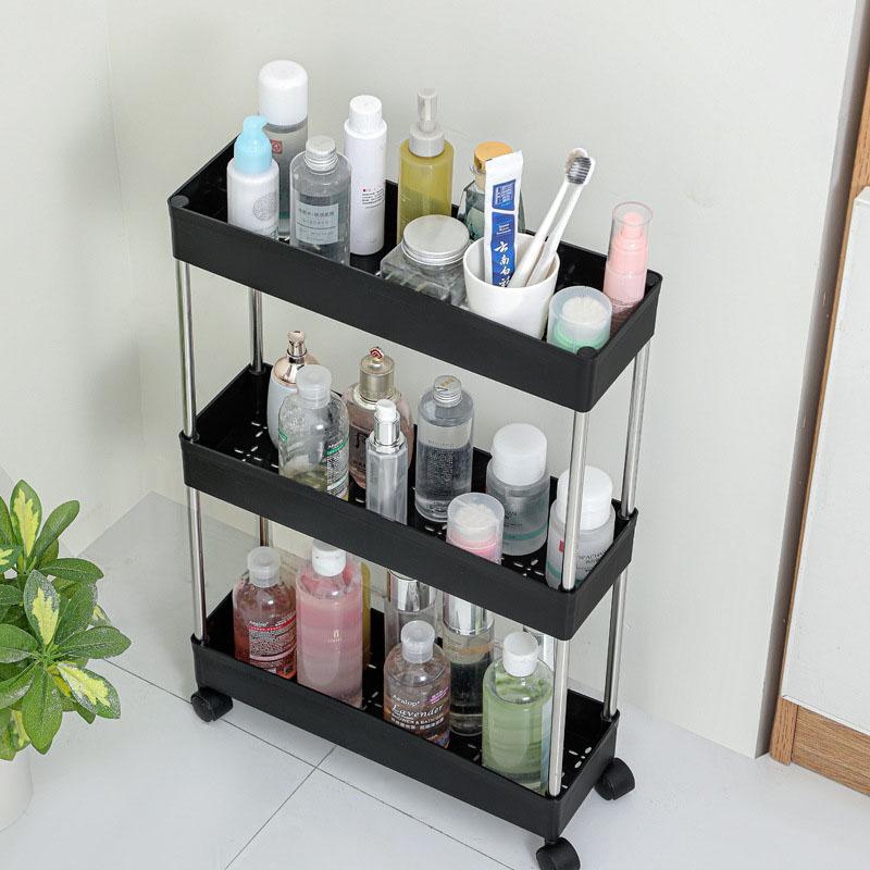 3 Tier Wide Type Bathroom Storage Rack with Wheels PP+Stainless Steel Trolley Cart Shelving Organizer Black
3 Tier Wide Type Bathroom Storage Rack with Wheels PP+Stainless Steel Trolley Cart Shelving Organizer Black