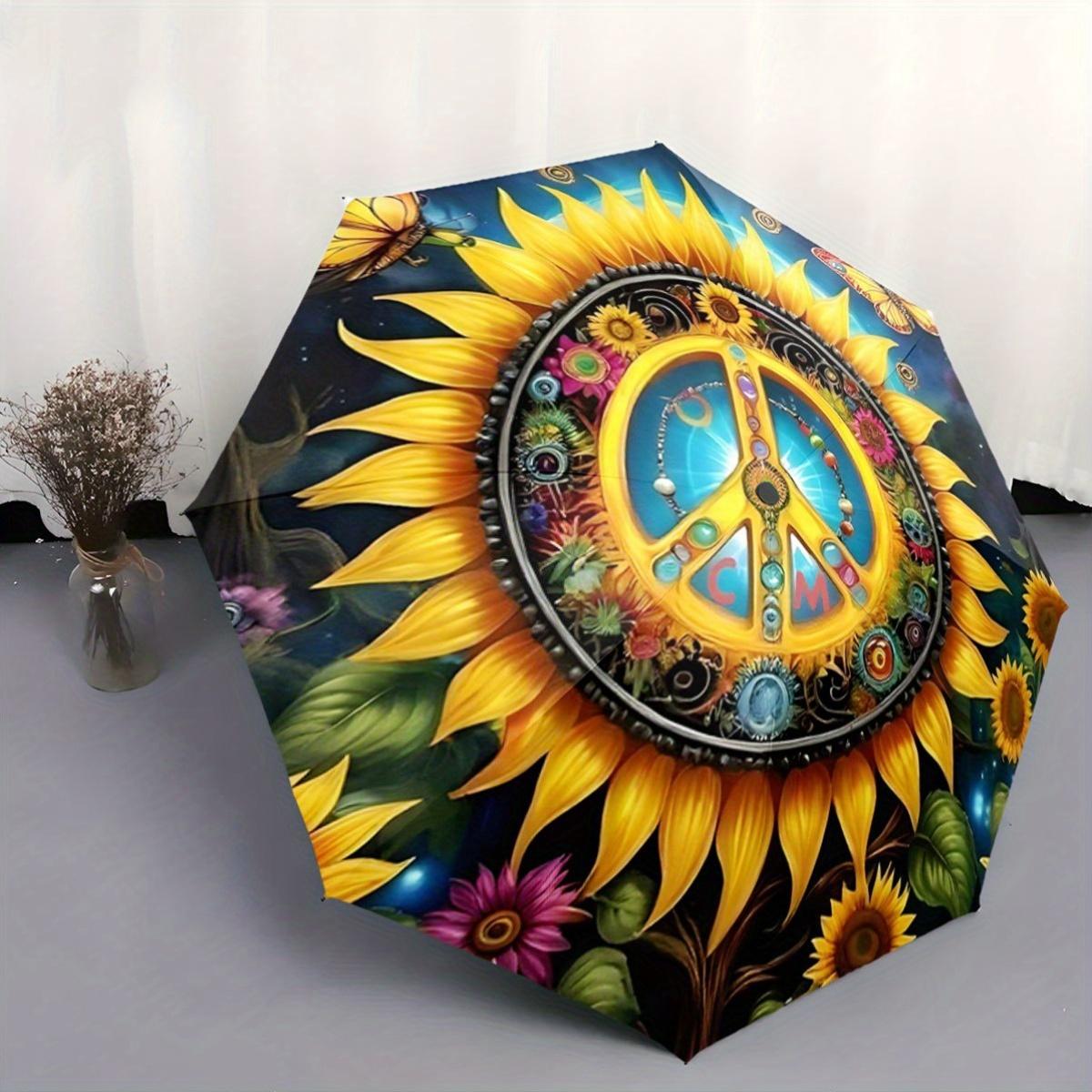 Automatic Open/Close Umbrella with Peace Symbol - Sunflower Floral pattern in Yellow, Green, Blue, Red, - Compact Folding Cano Iron&8K
Automatic Open/Close Umbrella with Peace Symbol - Sunflower Floral pattern in Yellow, Green, Blue, Red, - Compact Folding Cano Iron&8K