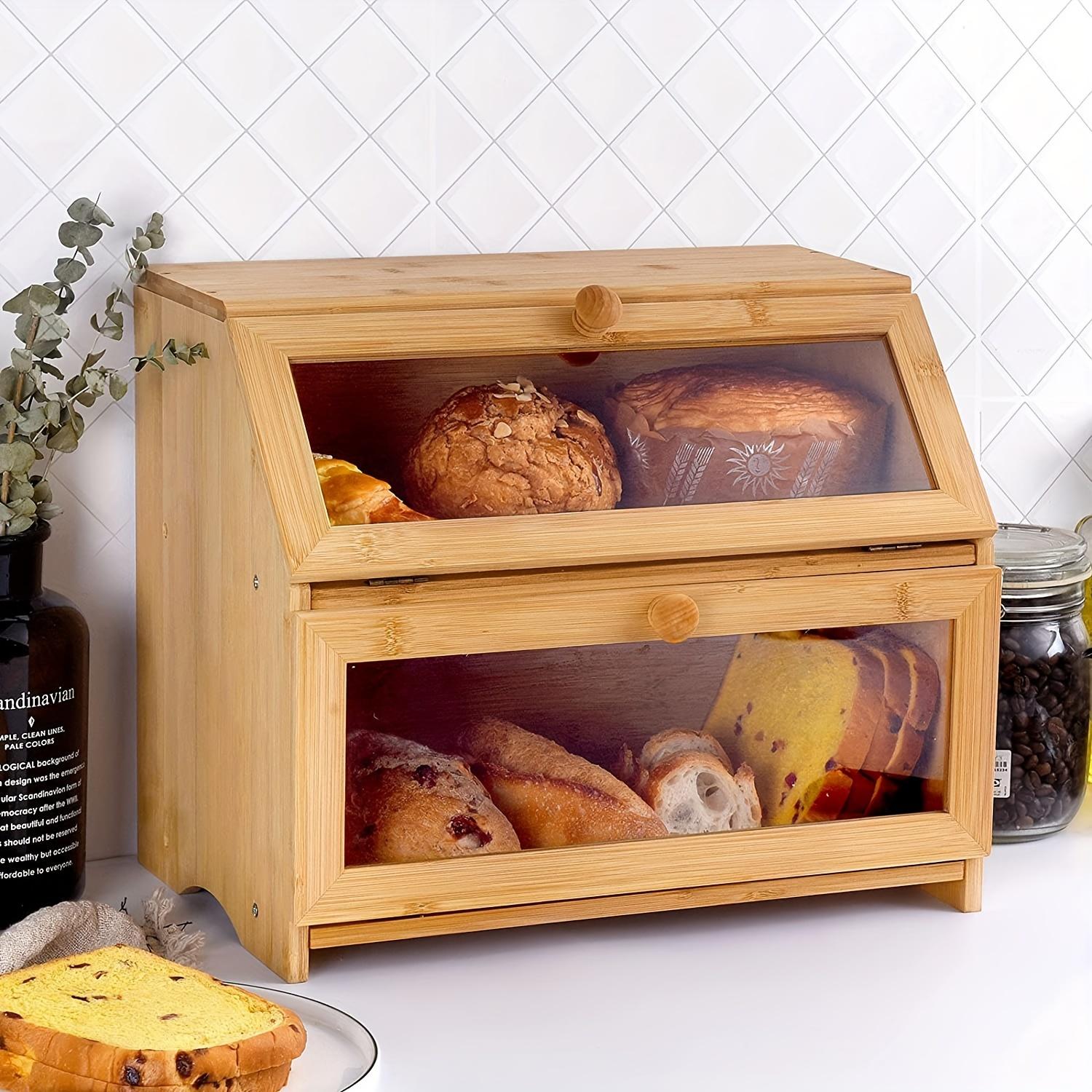 Double Layer Bread Box - Bamboo Wood Bread Bin with Clear Flip Lid, Large Capacity Storage for Pastries, Snacks & Loaves, Kitchen Display Cabinet Double layer bread box
Double Layer Bread Box - Bamboo Wood Bread Bin with Clear Flip Lid, Large Capacity Storage for Pastries, Snacks & Loaves, Kitchen Display Cabinet Double layer bread box