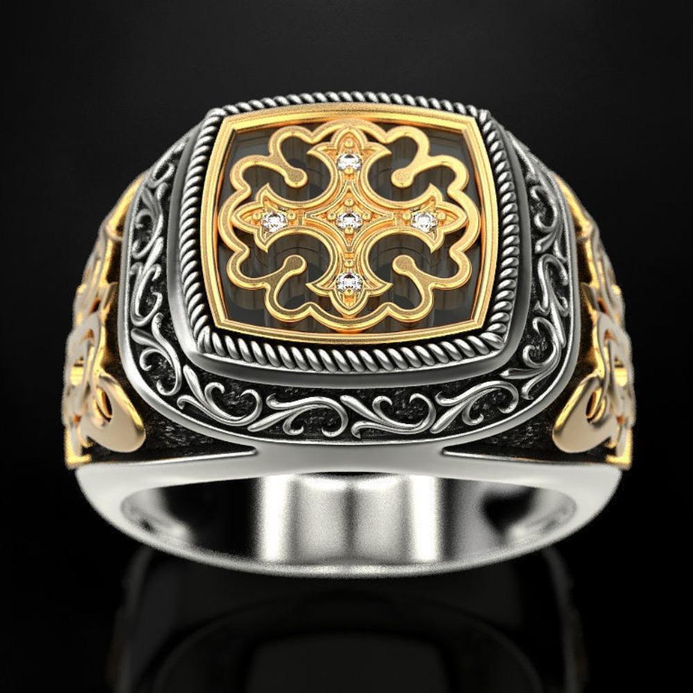 Vintage Engraved Two Tone 18k Gold Plated Ring Mens Wedding Band European American Retro Style Jewelry No. 7
Vintage Engraved Two Tone 18k Gold Plated Ring Mens Wedding Band European American Retro Style Jewelry No. 7