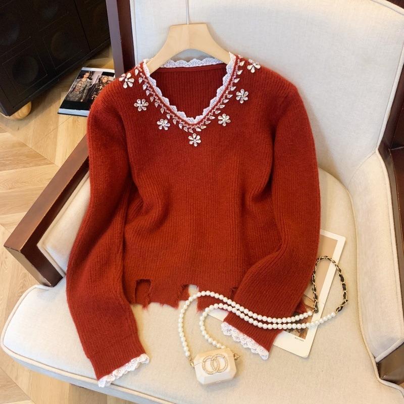 Красный свитер женский осенне-зимний новый нерегулярный рваный со стразами V-образный вязаный свитер топ one size fits all синий
Красный свитер женский осенне-зимний новый нерегулярный рваный со стразами V-образный вязаный свитер топ one size fits all синий