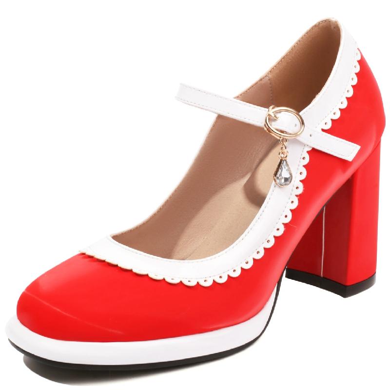 Туфли на высоком каблуке Лолита Женские Элегантные 2024 Ремешок на щиколотке Черные Красные Розовые Женские на каблуке Вечерние Свадебные Туфли Дамы Большой Размер 42 красный