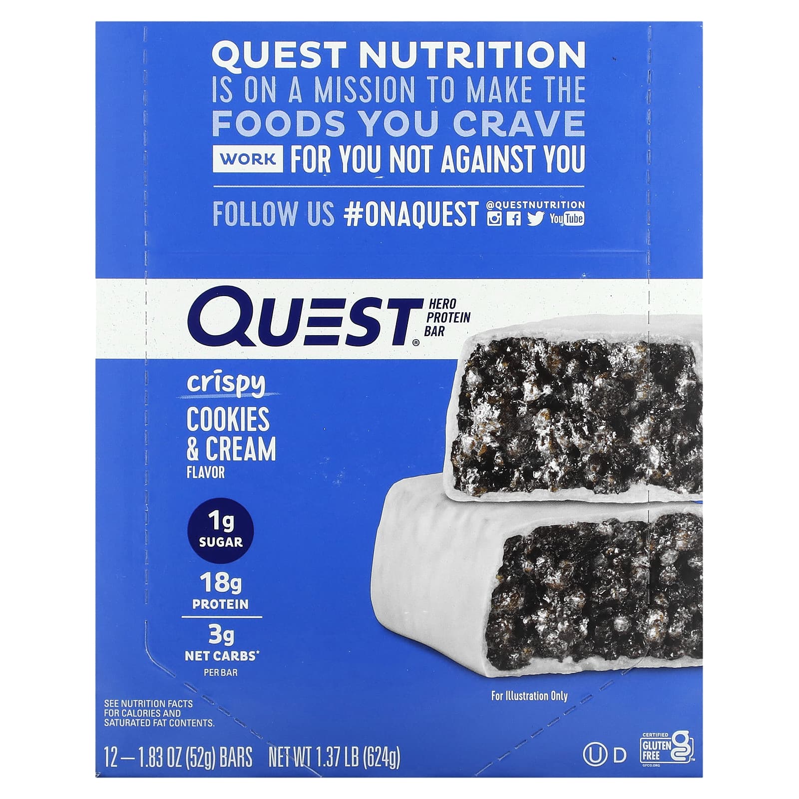 Quest Nutrition, Протеїнові батончики Hero, Krispy Cookies & Cream, 12 батончиків, 1.83 унції (52 г) Кожен
Quest Nutrition, Протеїнові батончики Hero, Krispy Cookies & Cream, 12 батончиків, 1.83 унції (52 г) Кожен