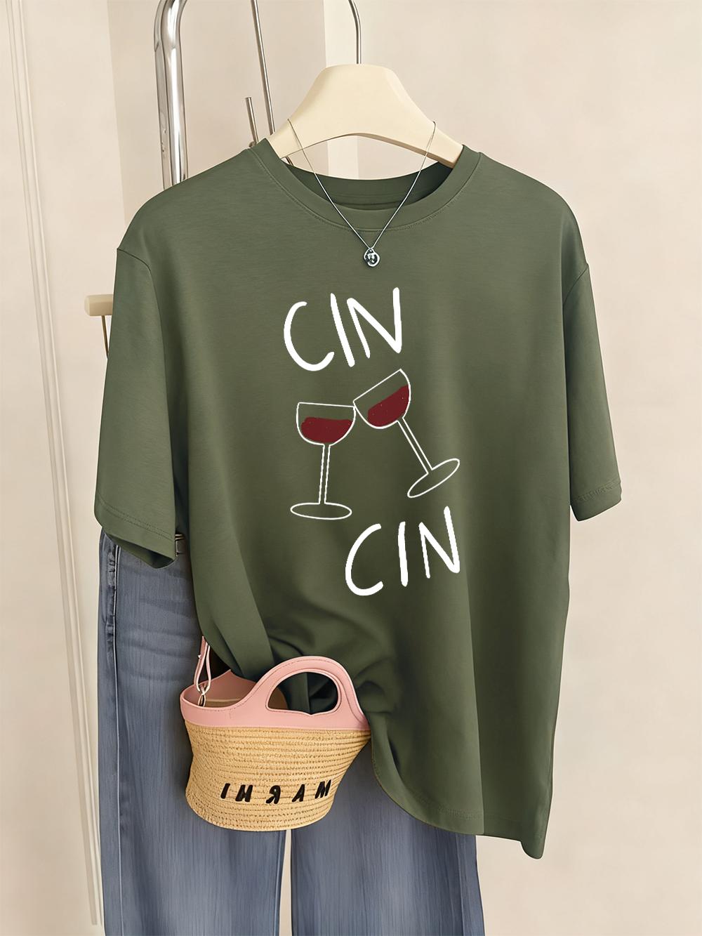 Cin Cin Cheers Printing T-Shirts Womens Summer O-Neck T Shirts Soft Comfortable Short Sleeve Tops Casual Loose Woman Clothes S
Cin Cin Cheers Printing T-Shirts Womens Summer O-Neck T Shirts Soft Comfortable Short Sleeve Tops Casual Loose Woman Clothes S
