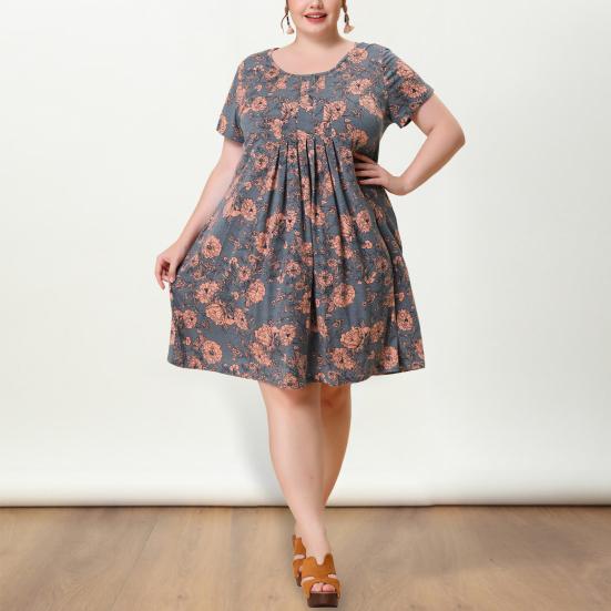Women Dress Round Neck Short Sleeve Pleated Detail Short Dress Floral Print Flowy Hem Loose Fit Dress Plus Size XL сірий
Women Dress Round Neck Short Sleeve Pleated Detail Short Dress Floral Print Flowy Hem Loose Fit Dress Plus Size XL сірий