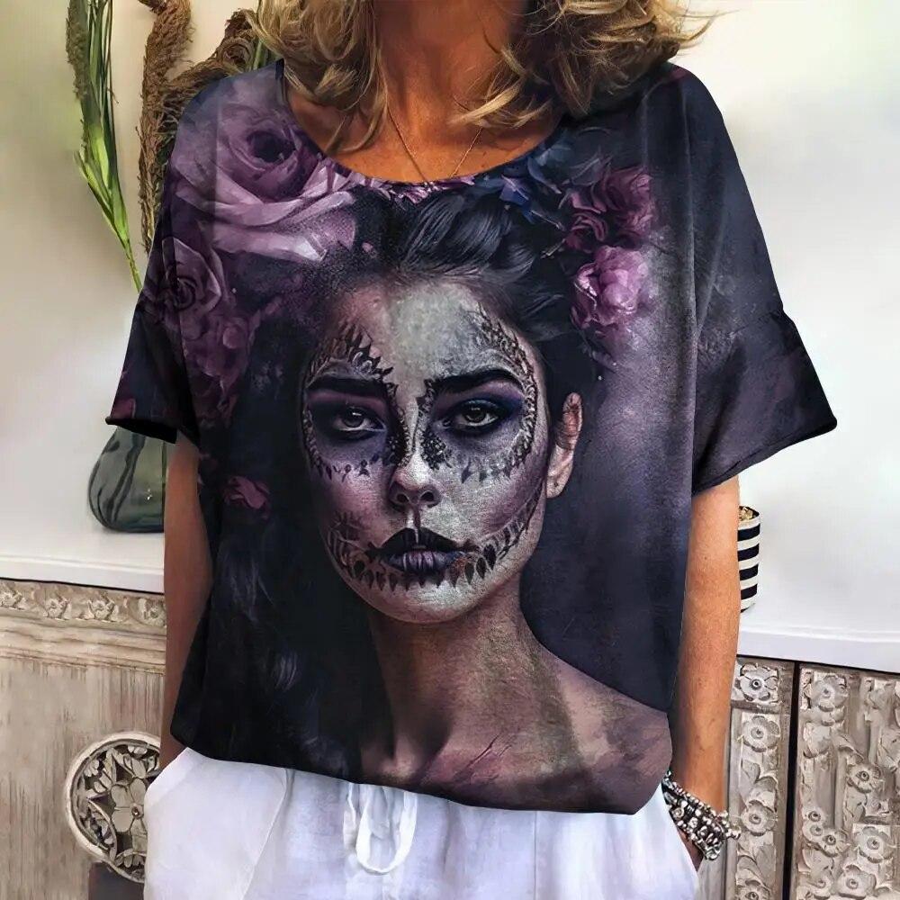 Женская футболка Day of the Dead с 3D принтом и короткими рукавами, праздничные топы, летняя одежда в стиле Харадзюку с круглым вырезом, женская блузка большого размера
Женская футболка Day of the Dead с 3D принтом и короткими рукавами, праздничные топы, летняя одежда в стиле Харадзюку с круглым вырезом, женская блузка большого размера