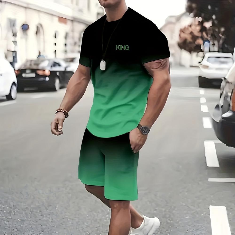 Fashion Gradual Change Style Men s Simple Printing Color Matching Short-sleeved T-shirt Set Comfortable Unisex Sports Clothing S
Fashion Gradual Change Style Men s Simple Printing Color Matching Short-sleeved T-shirt Set Comfortable Unisex Sports Clothing S