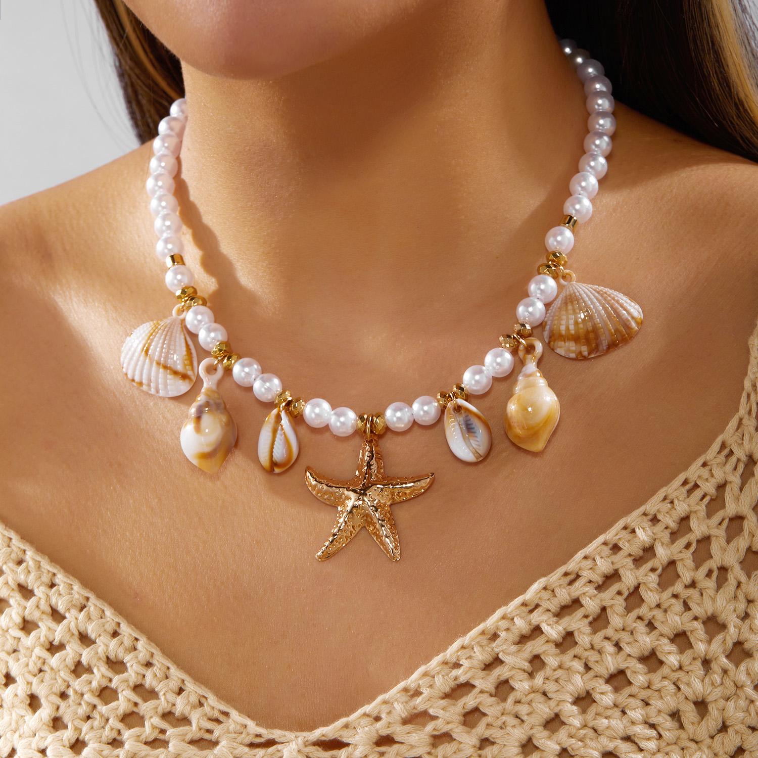 Vacation Style Bohemia Conch Starfish Imitation Pearl Necklace for Women Exquisite Sea Shell Beaded Choker Beach Party Jewelry
Vacation Style Bohemia Conch Starfish Imitation Pearl Necklace for Women Exquisite Sea Shell Beaded Choker Beach Party Jewelry