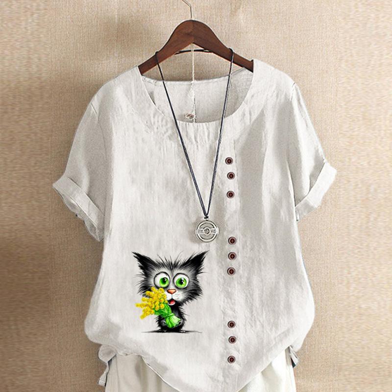 Женская модная футболка с коротким рукавом и принтом в виде цветка и черного кота, свободная хлопковая рубашка, повседневная свободная летняя блузка, топы больших размеров 5XL белый
Женская модная футболка с коротким рукавом и принтом в виде цветка и черного кота, свободная хлопковая рубашка, повседневная свободная летняя блузка, топы больших размеров 5XL белый
