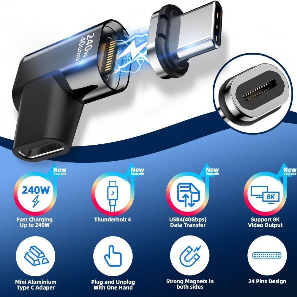 Магнитный адаптер USB C 240 Вт 40 Гбит/с 8K 60 Гц Конвертер Type-C Быстрая зарядка PD Адаптер USB4 90 градусов Ноутбук
Магнитный адаптер USB C 240 Вт 40 Гбит/с 8K 60 Гц Конвертер Type-C Быстрая зарядка PD Адаптер USB4 90 градусов Ноутбук