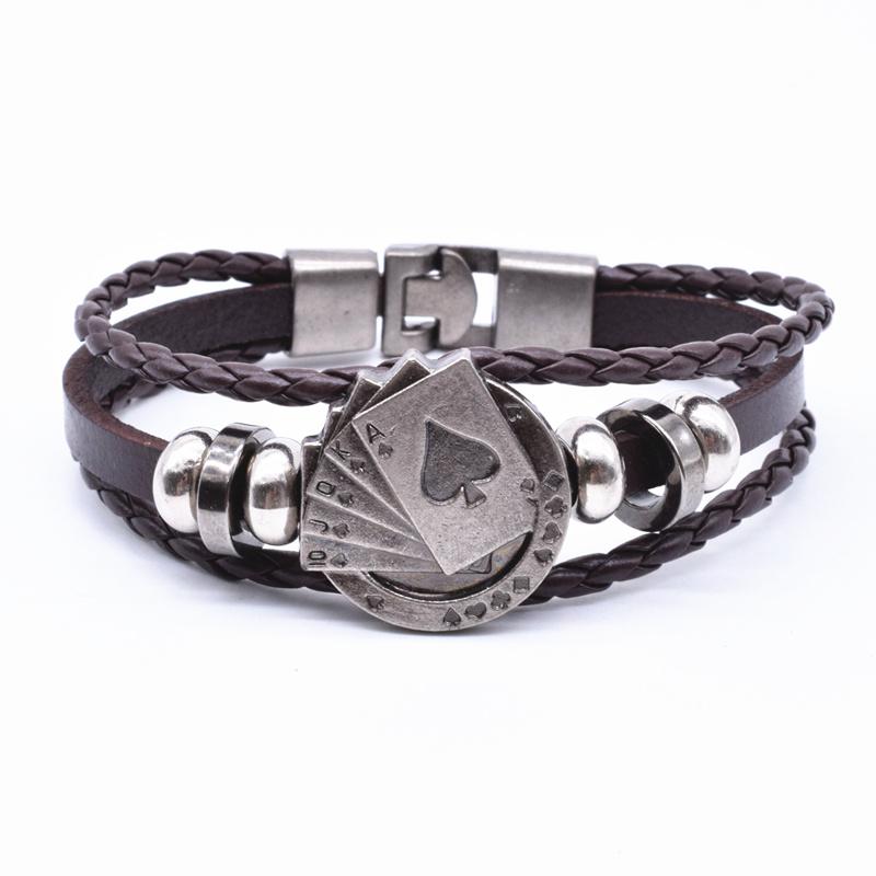 New Retro Men Playing Cards Raja Vegas Charm Bracelets Bangles Multilayer Braided Leather Friendship Jewelry Gift 21.5cm
New Retro Men Playing Cards Raja Vegas Charm Bracelets Bangles Multilayer Braided Leather Friendship Jewelry Gift 21.5cm