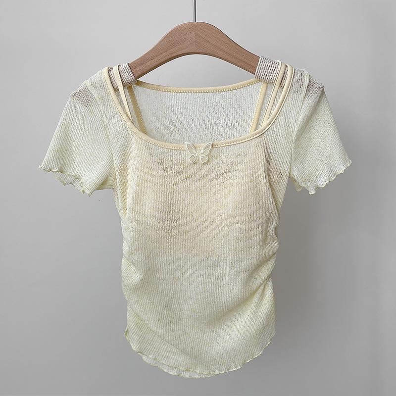 Синяя прозрачная футболка с короткими рукавами и укороченный топ-майка с подкладкой, женский летний комплект из двух предметов S
Синяя прозрачная футболка с короткими рукавами и укороченный топ-майка с подкладкой, женский летний комплект из двух предметов S